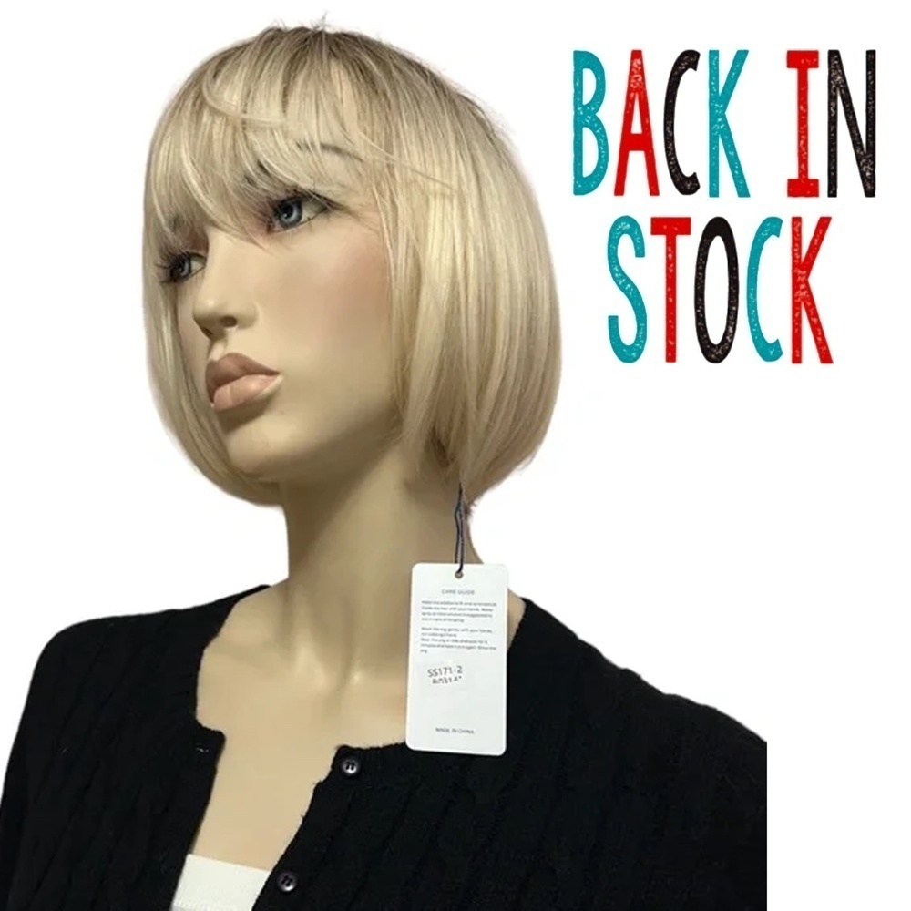 Light blonde Synthetic wig with bangs Bob Style dark roots by Haircube NIP NWT